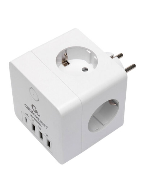 Сетевой фильтр CABLEXPERT Cube, 4 розетки, 16 А, 1 x Type-C PD, 3 х USB, белый, CUBE-4-СU3-W, CUBE-4-CU3-W
