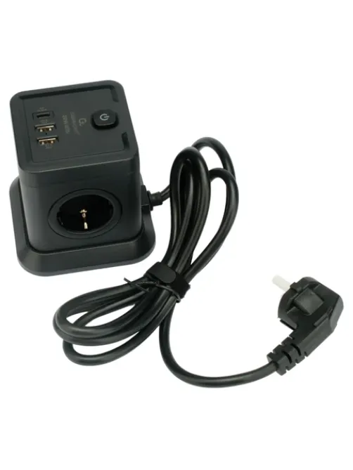 Сетевой фильтр CABLEXPERT Tower, 4 розетки, 10 А, 1 x Type-C PD, 20 Вт, 2 х USB, 2 м, черный, TWR-4-CU2-B-2