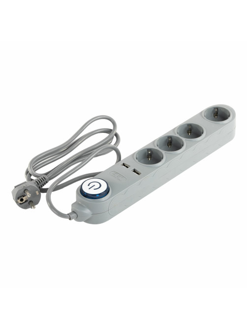 Сетевой фильтр SONNEN DX04, 4 розетки, 2 USB-порта, с заземлением, 10 А, 1,5 м, графит, 513493