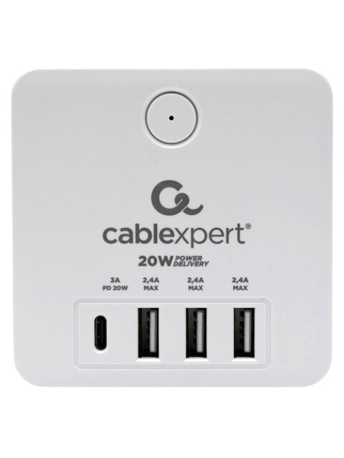 Сетевой фильтр CABLEXPERT Cube, 4 розетки, 16 А, 1 x Type-C PD, 3 х USB, белый, CUBE-4-СU3-W, CUBE-4-CU3-W