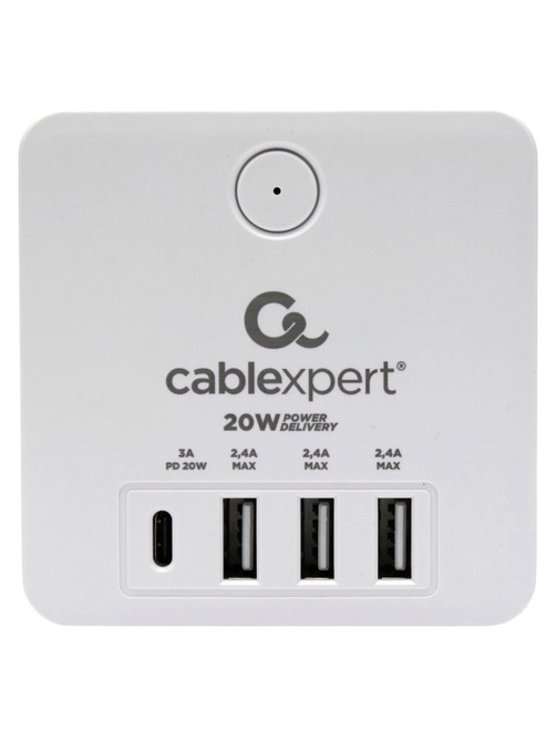 Сетевой фильтр CABLEXPERT Cube, 4 розетки, 16 А, 1 x Type-C PD, 3 х USB, белый, CUBE-4-СU3-W, CUBE-4-CU3-W