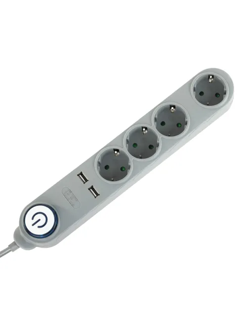 Сетевой фильтр SONNEN DX04, 4 розетки, 2 USB-порта, с заземлением, 10 А, 1,5 м, графит, 513493