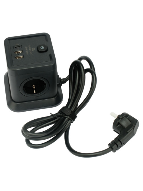 Сетевой фильтр CABLEXPERT Tower, 4 розетки, 10 А, 1 x Type-C PD, 20 Вт, 2 х USB, 2 м, черный, TWR-4-CU2-B-2