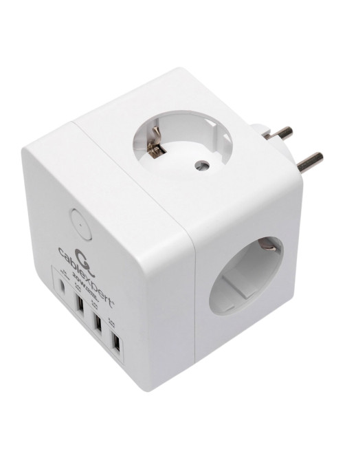 Сетевой фильтр CABLEXPERT Cube, 4 розетки, 16 А, 1 x Type-C PD, 3 х USB, белый, CUBE-4-СU3-W, CUBE-4-CU3-W