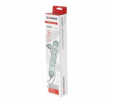Сетевой фильтр SONNEN DX04, 4 розетки, 2 USB-порта, с заземлением, 10 А, 1,5 м, графит, 513493