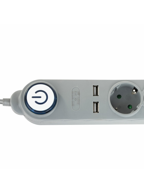 Сетевой фильтр SONNEN DX04, 4 розетки, 2 USB-порта, с заземлением, 10 А, 1,5 м, графит, 513493