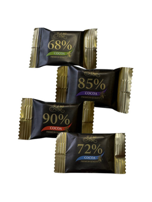 Шоколад порционный KONFESTA горький 68%, 72%, 85%, 90% какао, 1100 г (220 штук по 5 г)