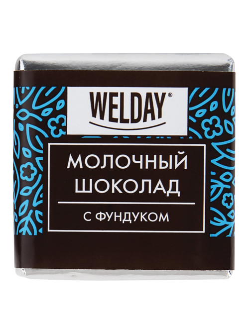 Шоколад порционный с фундуком и печеньем WELDAY (ВЭЛДЭЙ), молочный 27%, 400 г (80 плиток по 5 г), 622408