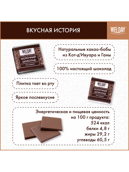 Шоколад порционный высшего качества WELDAY (ВЭЛДЭЙ) 