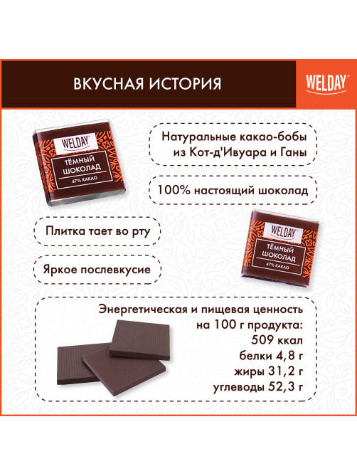 Шоколад порционный высшего качества WELDAY (ВЭЛДЭЙ) 