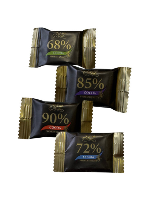 Шоколад порционный KONFESTA горький 68%, 72%, 85%, 90% какао, 1100 г (220 штук по 5 г)