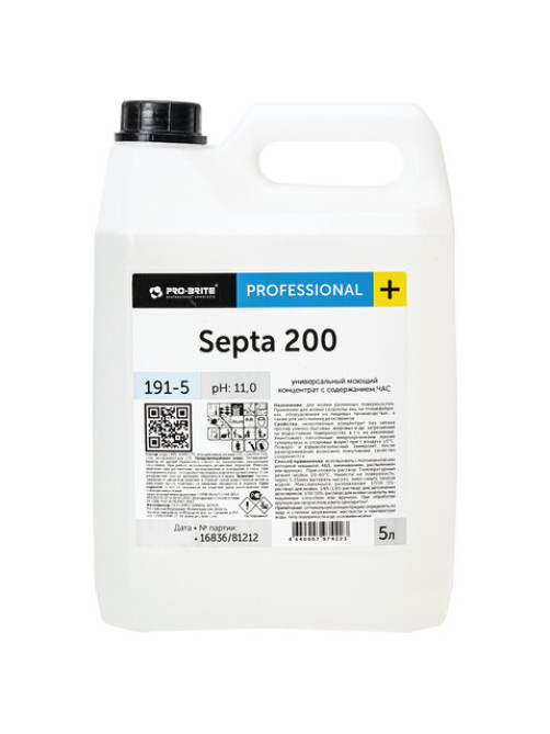 Средство моющее c дезинфицирующим эффектом 5 л PRO-BRITE SEPTA 200, концентрат, 191-5