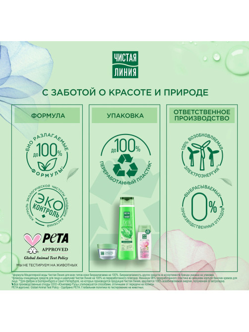 Мицеллярная вода 400 мл, ЧИСТАЯ ЛИНИЯ, 3 в 1 