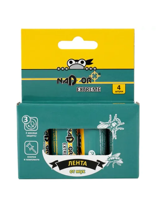 Липкая лента от мух усиленная мухоловка КОМПЛЕКТ 4 шт., NADZOR EXTREME, IFR1004