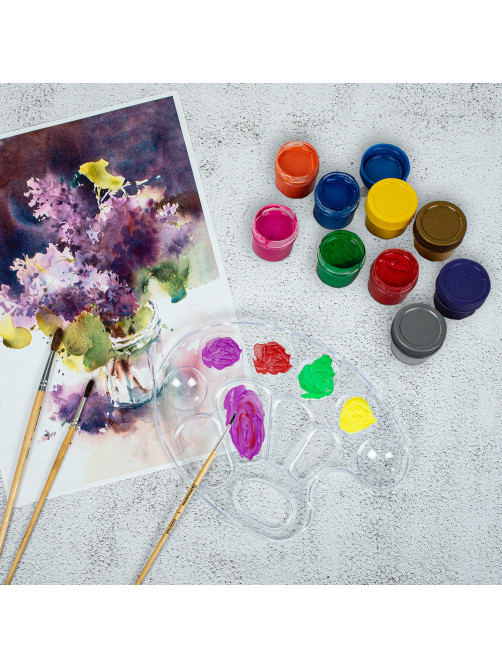Палитра для рисования BRAUBERG KIDS, прозрачная, овальная, 10 ячеек (6 ячеек для красок и 4 для смешивания), европодвес, 192354
