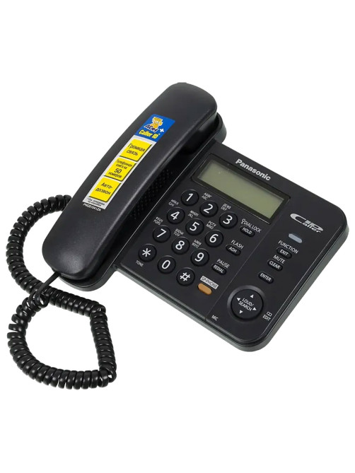 Телефон PANASONIC KX-TS2358RUB, черный, память 50 номеров, АОН, спикерфон, ЖК дисплей с часами, тональный / импульсный режим