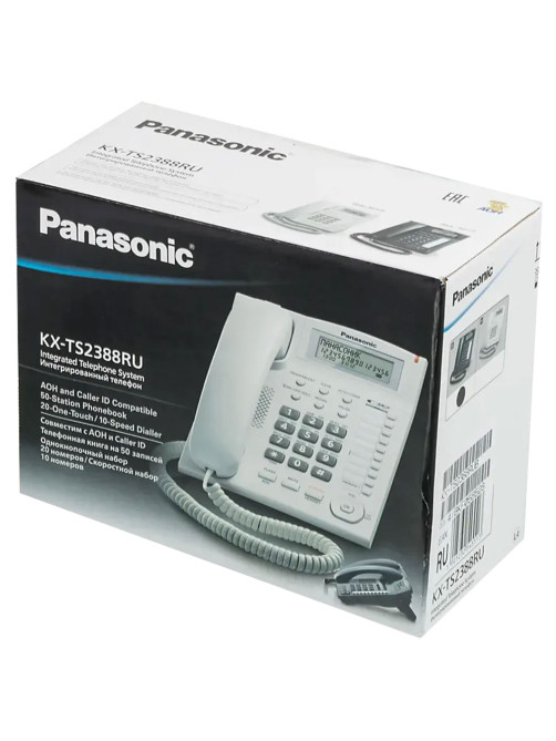 Телефон PANASONIC KX-TS2388RUB, АОН, спикерфон, память 50 номеров в справочнике, тональный/импульсный режим, чёрный