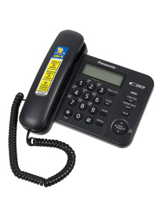 Телефон PANASONIC KX-TS2356RUB, черный, память 50 номеров, АОН, ЖК-дисплей с часами, тональный / импульсный режим