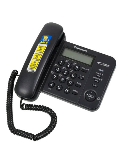Телефон PANASONIC KX-TS2356RUB, черный, память 50 номеров, АОН, ЖК-дисплей с часами, тональный / импульсный режим