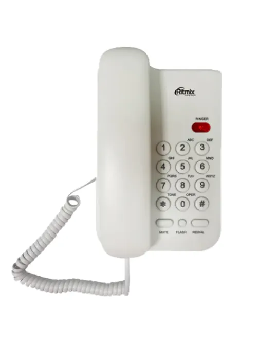 Телефон RITMIX RT-311 white, световая индикация звонка, тональный / импульсный режим, повтор, белый, 80002232