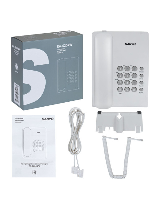 Телефон проводной SANYO RA-S204W, тональный / импульсный режим, повтор, белый