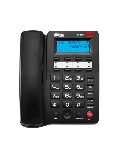 Телефон RITMIX RT-550 black, АОН, спикерфон, память 100 номеров, тональный / импульсный режим, черный, 80001483