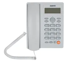 Телефон SANYO RA-S306W, спикерфон, память 50 номеров, тональный / импульсный режим, белый