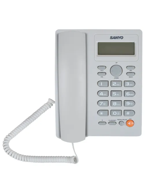 Телефон SANYO RA-S306W, спикерфон, память 50 номеров, тональный / импульсный режим, белый