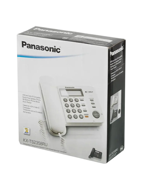 Телефон PANASONIC KX-TS2358RUB, черный, память 50 номеров, АОН, спикерфон, ЖК дисплей с часами, тональный / импульсный режим