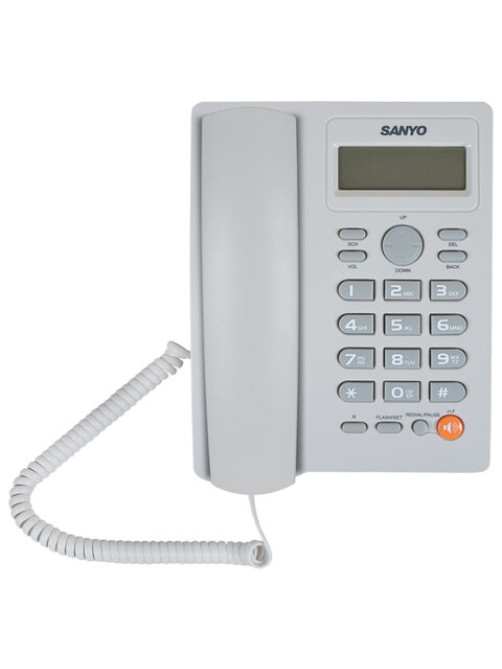 Телефон SANYO RA-S306W, спикерфон, память 50 номеров, тональный / импульсный режим, белый