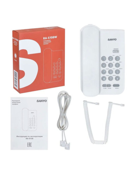 Телефон проводной SANYO RA-S108W, тональный / импульсный режим, повтор, белый