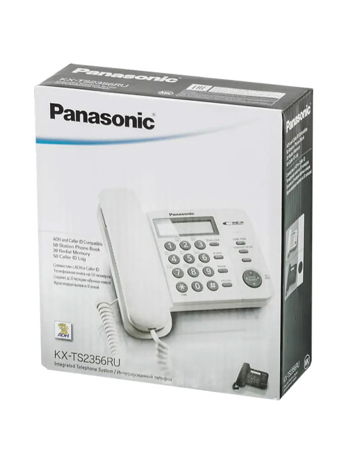 Телефон PANASONIC KX-TS2356RUB, черный, память 50 номеров, АОН, ЖК-дисплей с часами, тональный / импульсный режим