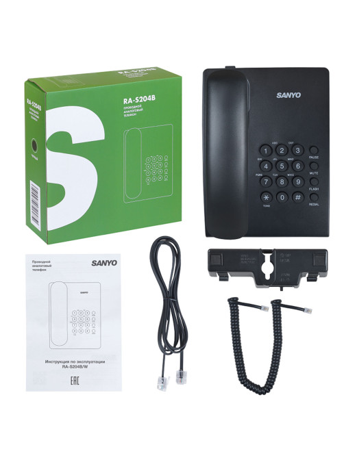 Телефон проводной SANYO RA-S204B, тональный / импульсный режим, повтор, чёрный