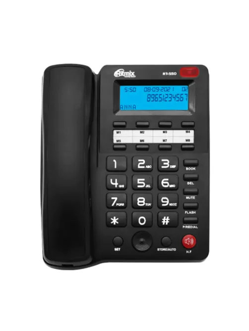 Телефон RITMIX RT-550 black, АОН, спикерфон, память 100 номеров, тональный / импульсный режим, черный, 80001483