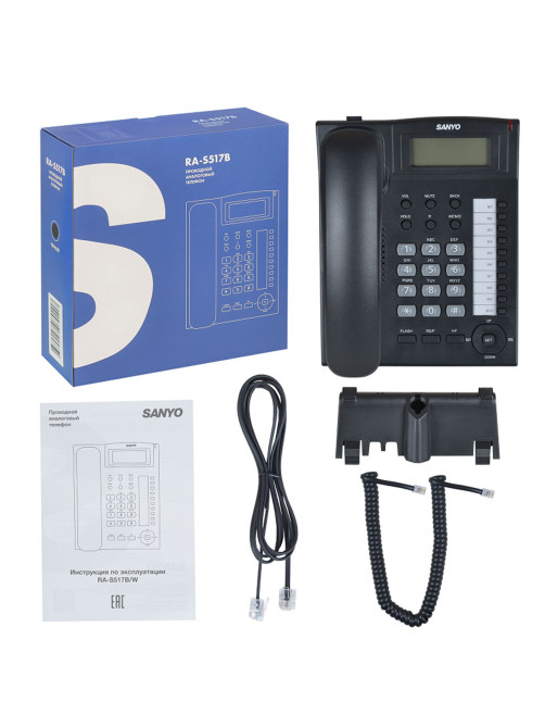 Телефон SANYO RA-S517B, спикерфон, память 30 номеров, тональный / импульсный режим, черный
