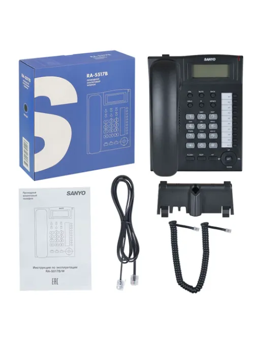 Телефон SANYO RA-S517B, спикерфон, память 30 номеров, тональный / импульсный режим, черный
