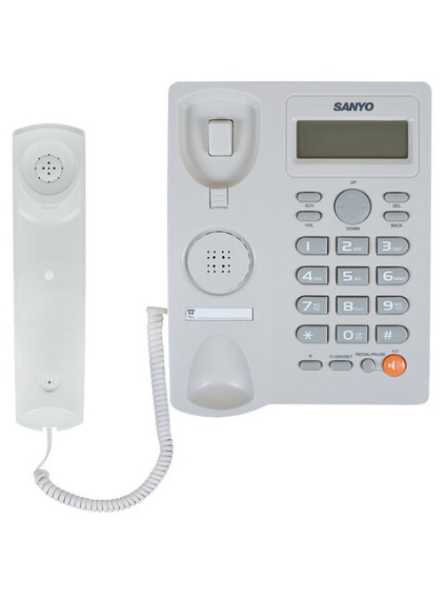 Телефон SANYO RA-S306W, спикерфон, память 50 номеров, тональный / импульсный режим, белый