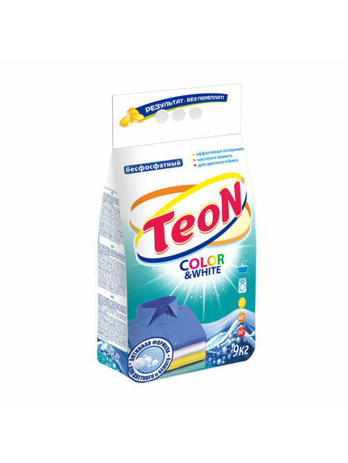 Стиральный порошок для всех типов стирки 9 кг TEON Color&White, бесфосфатный, 650