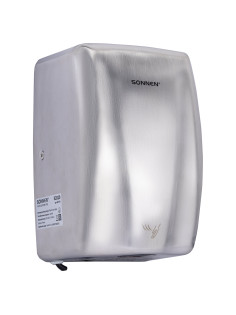 Сушилка для рук ВЫСОКОСКОРОСТНАЯ АНТИВАНДАЛЬНАЯ SONNEN K2020, 1000 Вт, 100 м/с, IPX3, 72 дБ, нержавеющая сталь, 607193