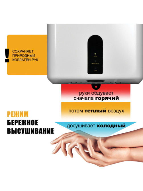 Сушилка для рук PUFF-8810, 1200 Вт, пластик, белая, 1401.376