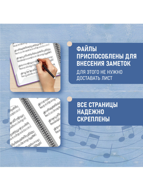 Папка-тетрадь для нот А4, 20 вкладышей на 40 страниц, на гребне, пластик, ФИОЛЕТОВАЯ, BRAUBERG, 404645