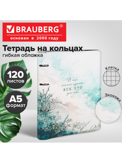 Тетрадь на кольцах А5, 175х215 мм, 120 л., под кожу, BRAUBERG VISTA, 