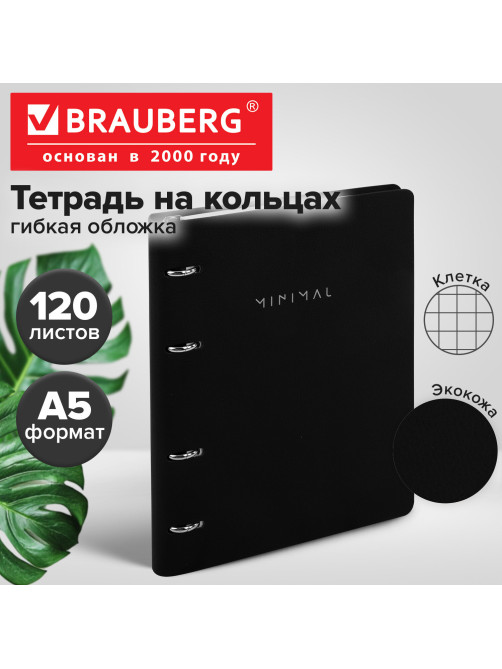 Тетрадь на кольцах А5, 175х215 мм, 120 л., под кожу, BRAUBERG VISTA, 