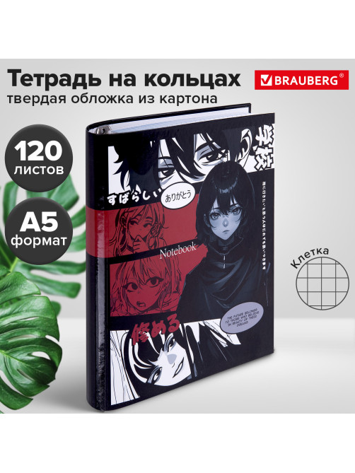 Тетрадь на кольцах А5 175х215 мм, 120 листов, твердый картон, клетка, BRAUBERG, 