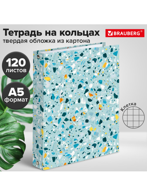 Тетрадь на кольцах А5 (175х215 мм), 120 листов, твердый картон, клетка, BRAUBERG, Абстракция, 404077