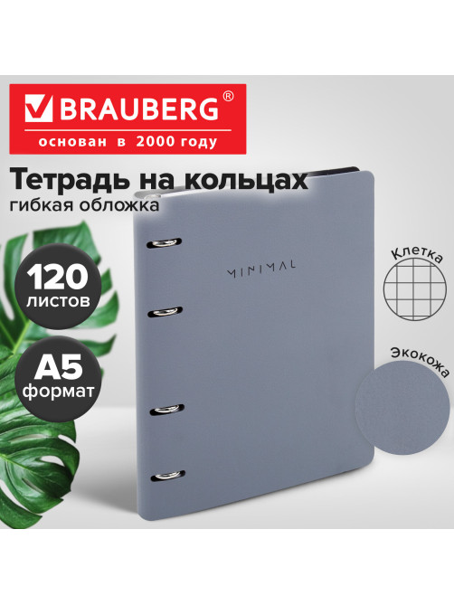 Тетрадь на кольцах А5, 175х215 мм, 120 л., под кожу, BRAUBERG VISTA, 