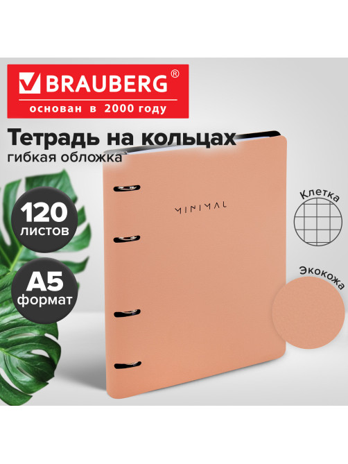 Тетрадь на кольцах А5, 175х215 мм, 120 л., под кожу, BRAUBERG VISTA, 