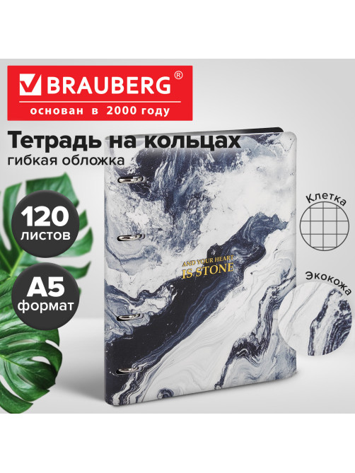 Тетрадь на кольцах А5, 175х215 мм, 120 л., под кожу, BRAUBERG VISTA, 