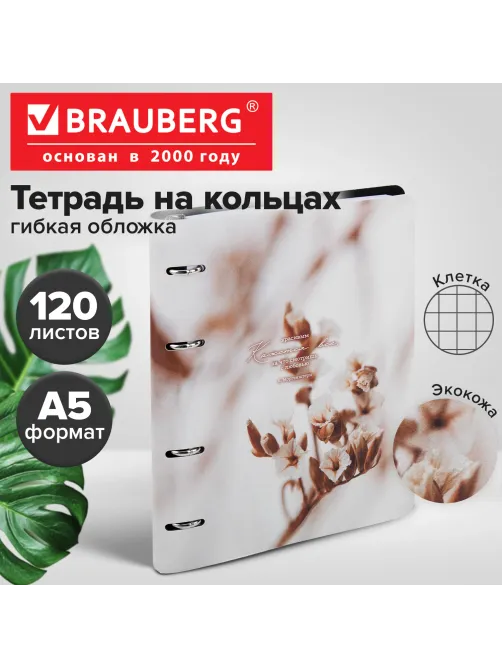 Тетрадь на кольцах А5, 175х215 мм, 120 л., под кожу, BRAUBERG VISTA, 