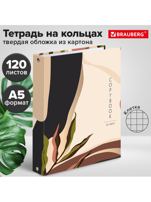 Тетрадь на кольцах А5 (175х215 мм), 120 листов, твердый картон, клетка, BRAUBERG, Vision, 404075